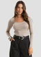 Dianna - Blusa Feminina Manga Longa em Cotton Leve Cinza - variação: Bege