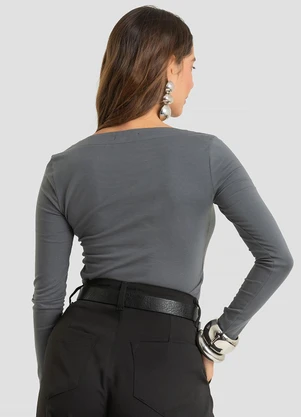 Dianna - Blusa Feminina Manga Longa em Cotton Leve Cinza - DIANNA