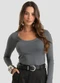 Dianna - Blusa Feminina Manga Longa em Cotton Leve Cinza - variação: Cinza