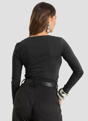 Dianna - Blusa Feminina Manga Longa em Cotton Leve Preto - DIANNA