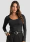 Dianna - Blusa Feminina Manga Longa em Cotton Leve Cinza - variação: Preto