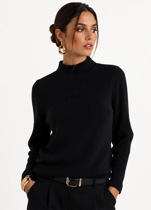Infinita Cor - Blusa Feminina Manga Longa em Tricot Preto - INFINITA COR