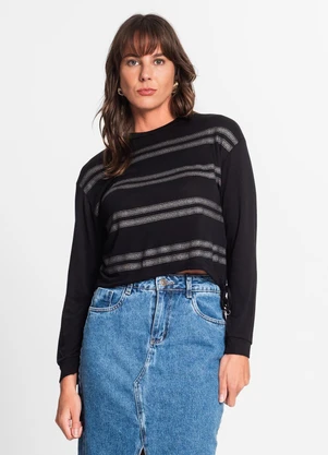 Rovitex - Blusa Feminina Manga Longa em Visco Tricot Preto - ROVITEX