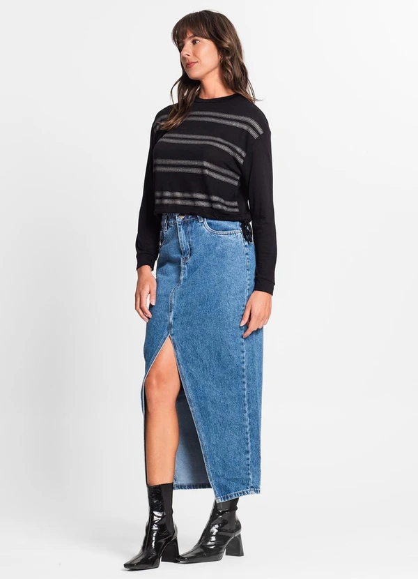 Rovitex - Blusa Feminina Manga Longa em Visco Tricot Preto 3