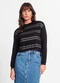 Rovitex - Blusa Feminina Manga Longa em Visco Tricot Bege - variação: Preto