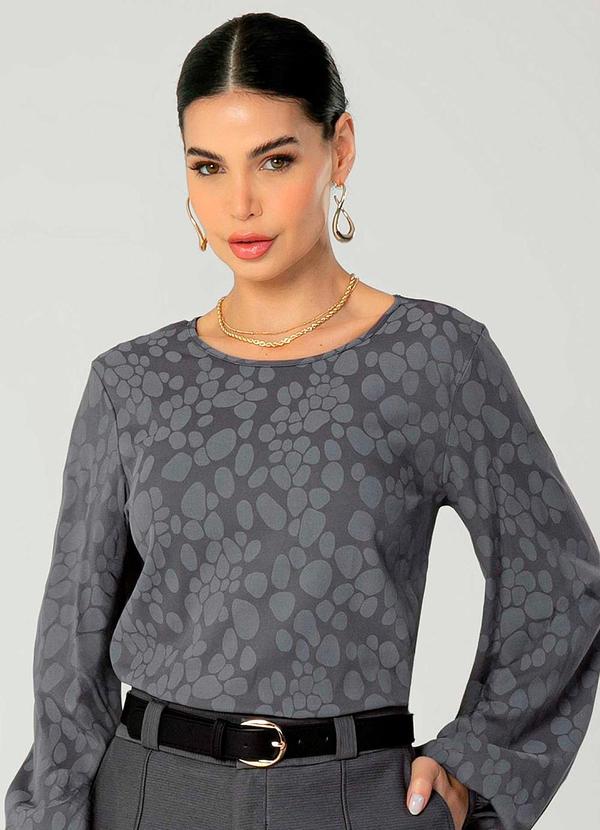 Gris - Blusa Feminina Manga Longa Estampada Cinza