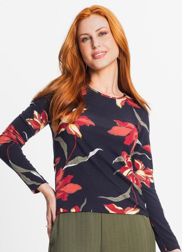 Rovitex - Blusa Feminina Manga Longa Estampada Preto