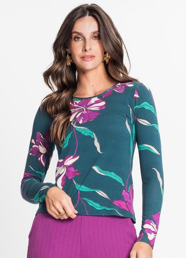 Rovitex - Blusa Feminina Manga Longa Estampada Verde