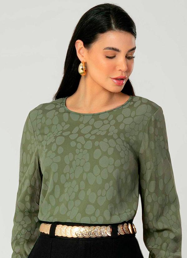 Gris - Blusa Feminina Manga Longa Estampada Verde