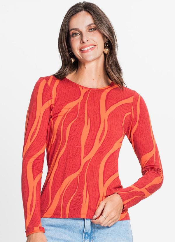 Rovitex - Blusa Feminina Manga Longa Estampada Vermelho
