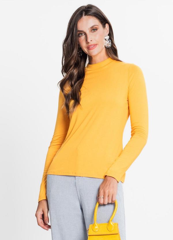 Rovitex - Blusa Feminina Manga Longa Gola Alta Amarelo 3
