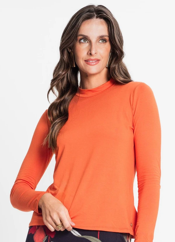 Rovitex - Blusa Feminina Manga Longa Gola Alta Laranja