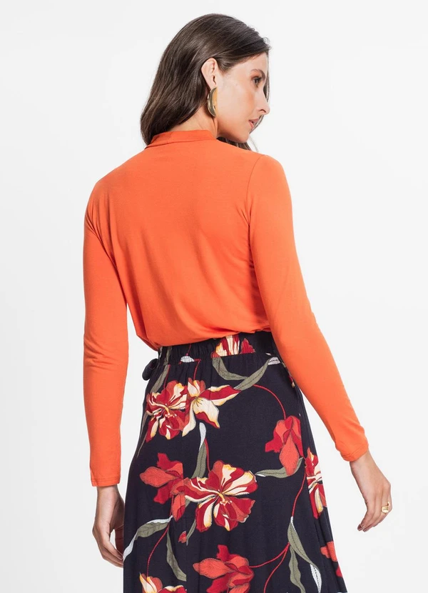 Rovitex - Blusa Feminina Manga Longa Gola Alta Laranja 2