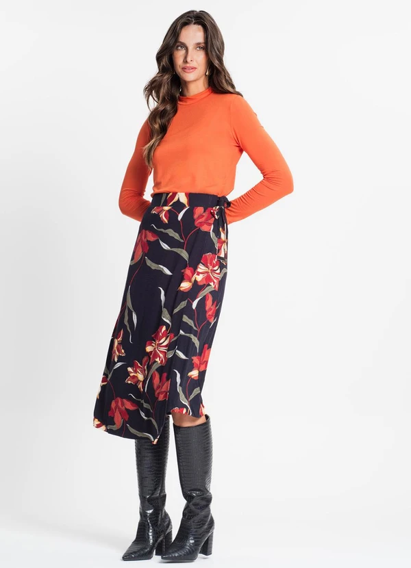 Rovitex - Blusa Feminina Manga Longa Gola Alta Laranja 3