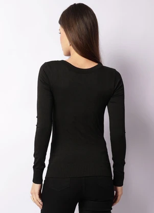 Torra - Blusa Feminina Manga Longa Maquinetada Preta - TORRA
