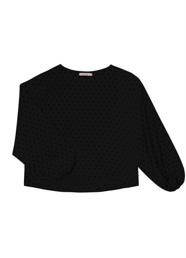 Endless - Blusa Feminina Manga Longa Poá Preto