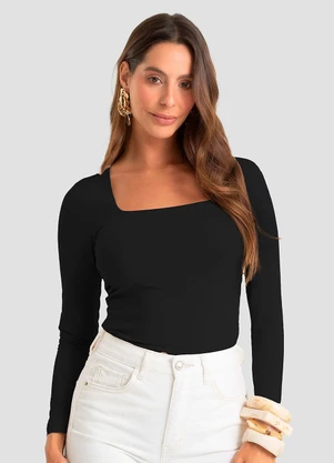 Dianna - Blusa Feminina Manga Longa Poliamida Preto - DIANNA