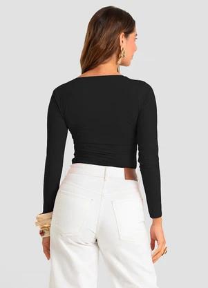 Dianna - Blusa Feminina Manga Longa Poliamida Preto - DIANNA