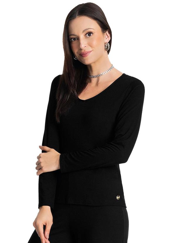 Rovitex - Blusa Feminina Manga Longa Preto