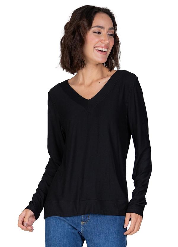 Infinita Cor - Blusa Feminina Manga Longa Preto