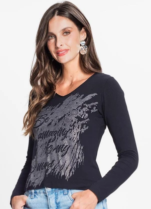 Rovitex - Blusa Feminina Manga Longa Preto - ROVITEX