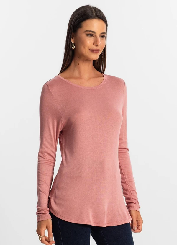 Rovitex - Blusa Feminina Manga Longa Rosa