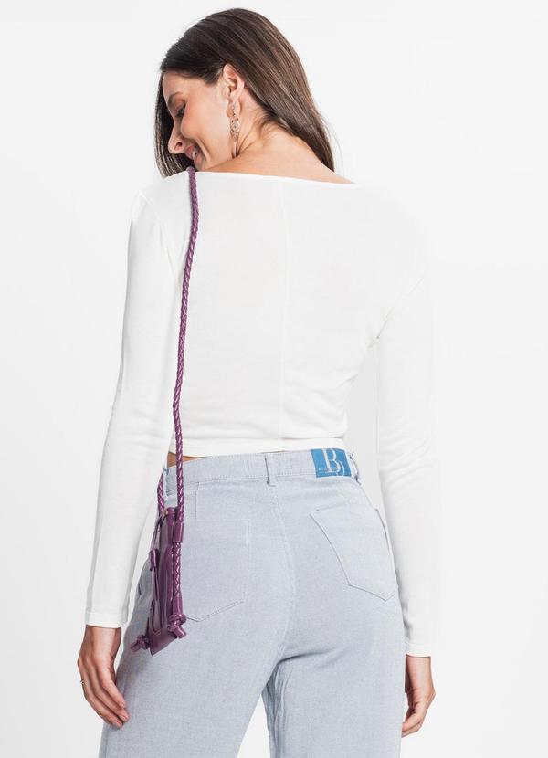 Rovitex - Blusa Feminina Manga Longa Transpassada Bege 2