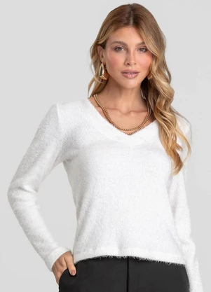 Dianna - Blusa Feminina Manga Longa Tricot Felpudo Bege - DIANNA