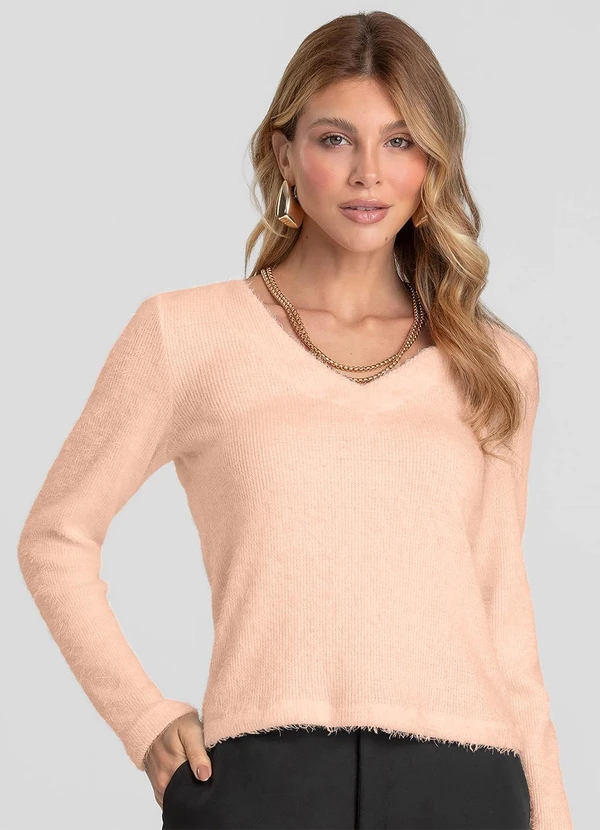 Dianna - Blusa Feminina Manga Longa Tricot Felpudo Rosa