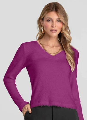 Dianna - Blusa Feminina Manga Longa Tricot Felpudo Roxo - DIANNA