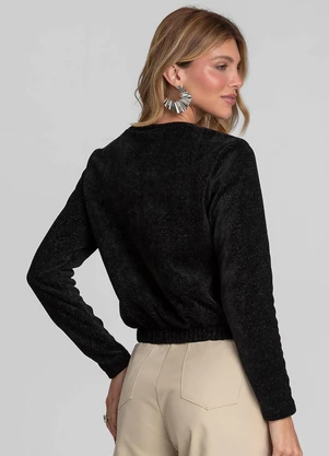 Dianna - Blusa Feminina Manga Longa Tricot Shine Preto - DIANNA