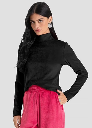 Dianna - Blusa Feminina Manga Longa Veludo Cotele Preto - DIANNA
