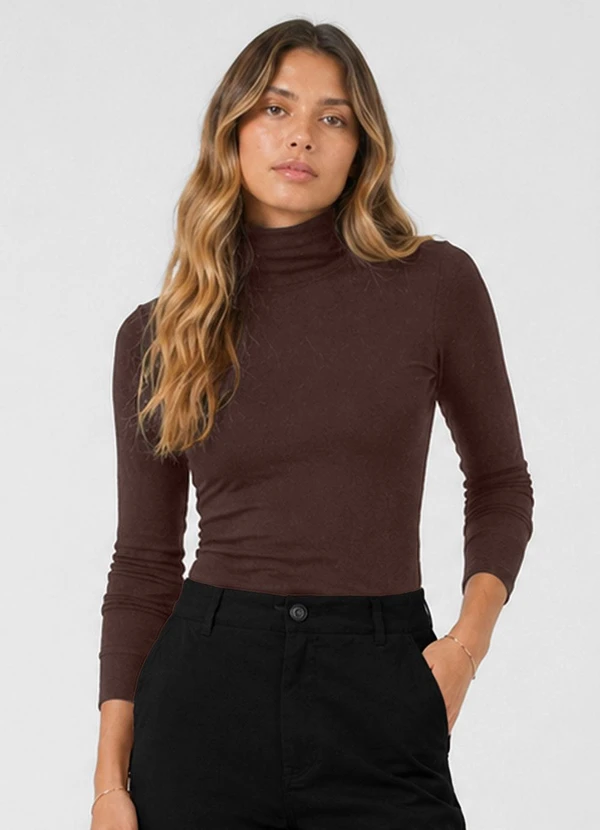 Dianna - Blusa Feminina Manga Longa Visco Premiere Marrom