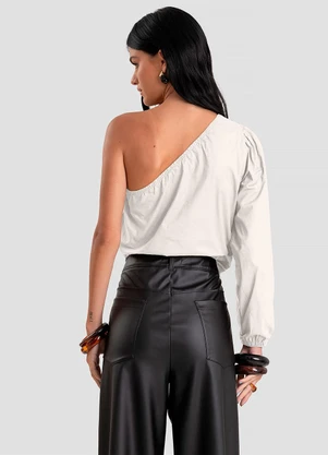 Dianna - Blusa Feminina Manga Única em Tricoline Bege - DIANNA