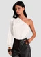 Dianna - Blusa Feminina Manga Única em Tricoline Preto - variação: Bege