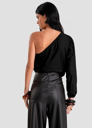 Dianna - Blusa Feminina Manga Única em Tricoline Preto - DIANNA