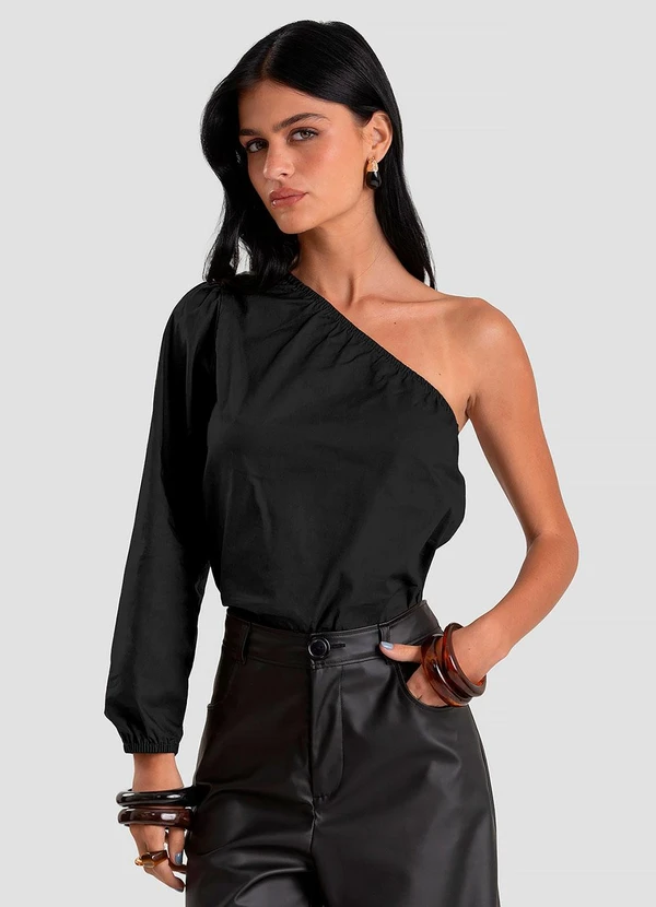 Dianna - Blusa Feminina Manga Única em Tricoline Preto