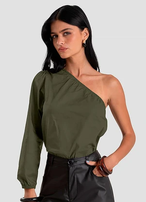 Dianna - Blusa Feminina Manga Única em Tricoline Verde - DIANNA