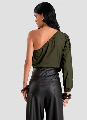 Dianna - Blusa Feminina Manga Única em Tricoline Verde - DIANNA