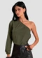 Dianna - Blusa Feminina Manga Única em Tricoline Preto - variação: Verde