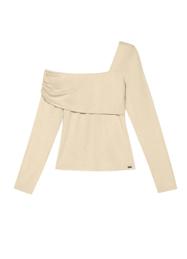 Marialícia - Blusa Feminina Ombro Só com Franzido Bege