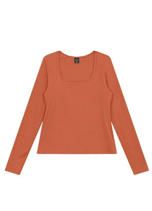 Just Basic - Blusa Feminina Ribana Canelada Marrom - JUST BASIC