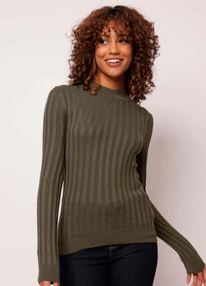 Torra - Blusa Feminina Tricô Canelado Manga Longa Verde - TORRA