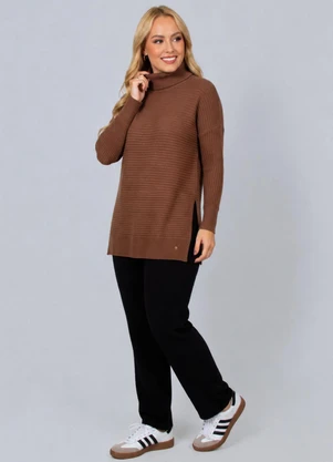 Doce Tom - Blusa Feminina Tricô Gola Alongada Marrom - DOCE TOM