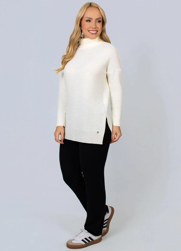 Doce Tom - Blusa Feminina Tricô Gola Alongada Off White
