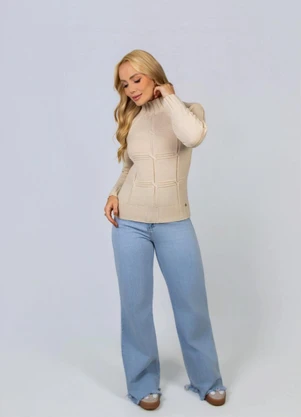 Doce Tom - Blusa Feminina Tricô Gola Alta Bege - DOCE TOM