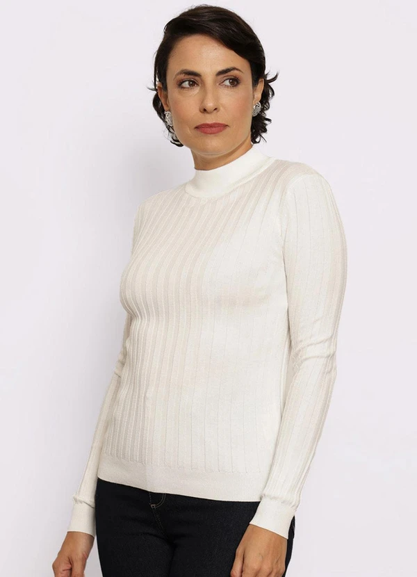 Torra - Blusa Feminina Tricô Gola Alta Canelada Branco