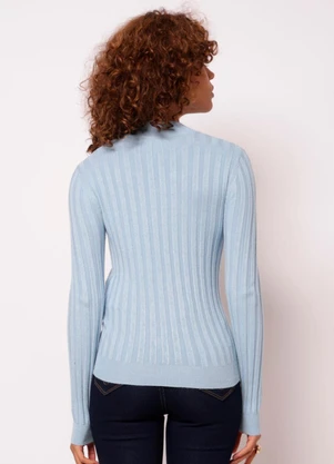 Torra - Blusa Feminina Tricô Gola Alta Canelada Azul - TORRA