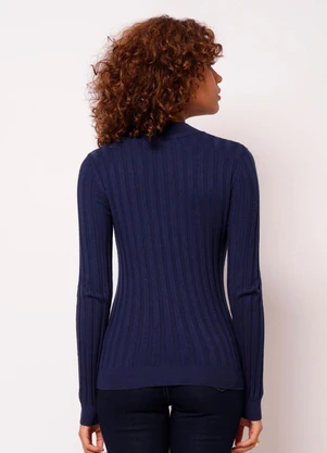 Torra - Blusa Feminina Tricô Gola Alta Canelada Marinho - TORRA