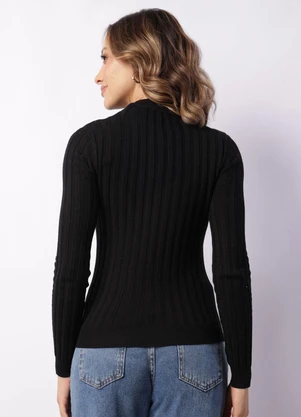 Torra - Blusa Feminina Tricô Gola Alta Canelada Preta - TORRA